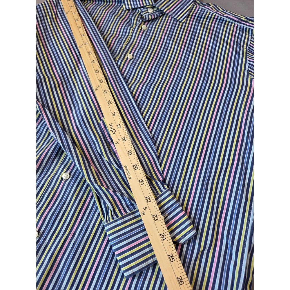 Robert Talbott Estate Mens M Navy Multi Stripe Cotton Button Shirt USA - Picture 7 of 9